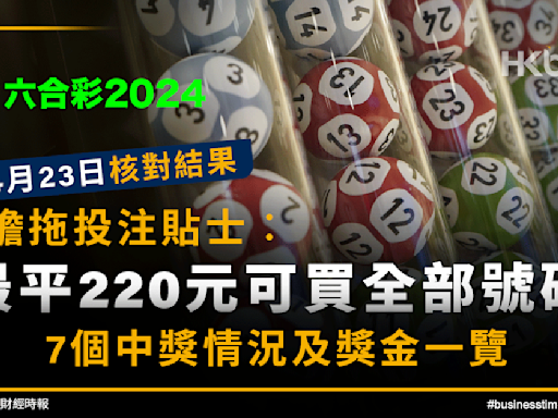 六合彩 4.23結果｜膽拖投注貼士︰最平220元可買全部號碼｜7個中獎情況及獎金