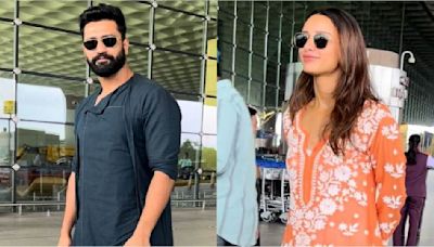 Vicky Kaushal's black kurta look and Triptii Dimri's vibrant orange chikankari set give us cues on how to ace ethnic wear at airport