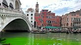 Mystery as Venice's famed Grand Canal turns a fluorescent green, leaving Italian police and locals stumped