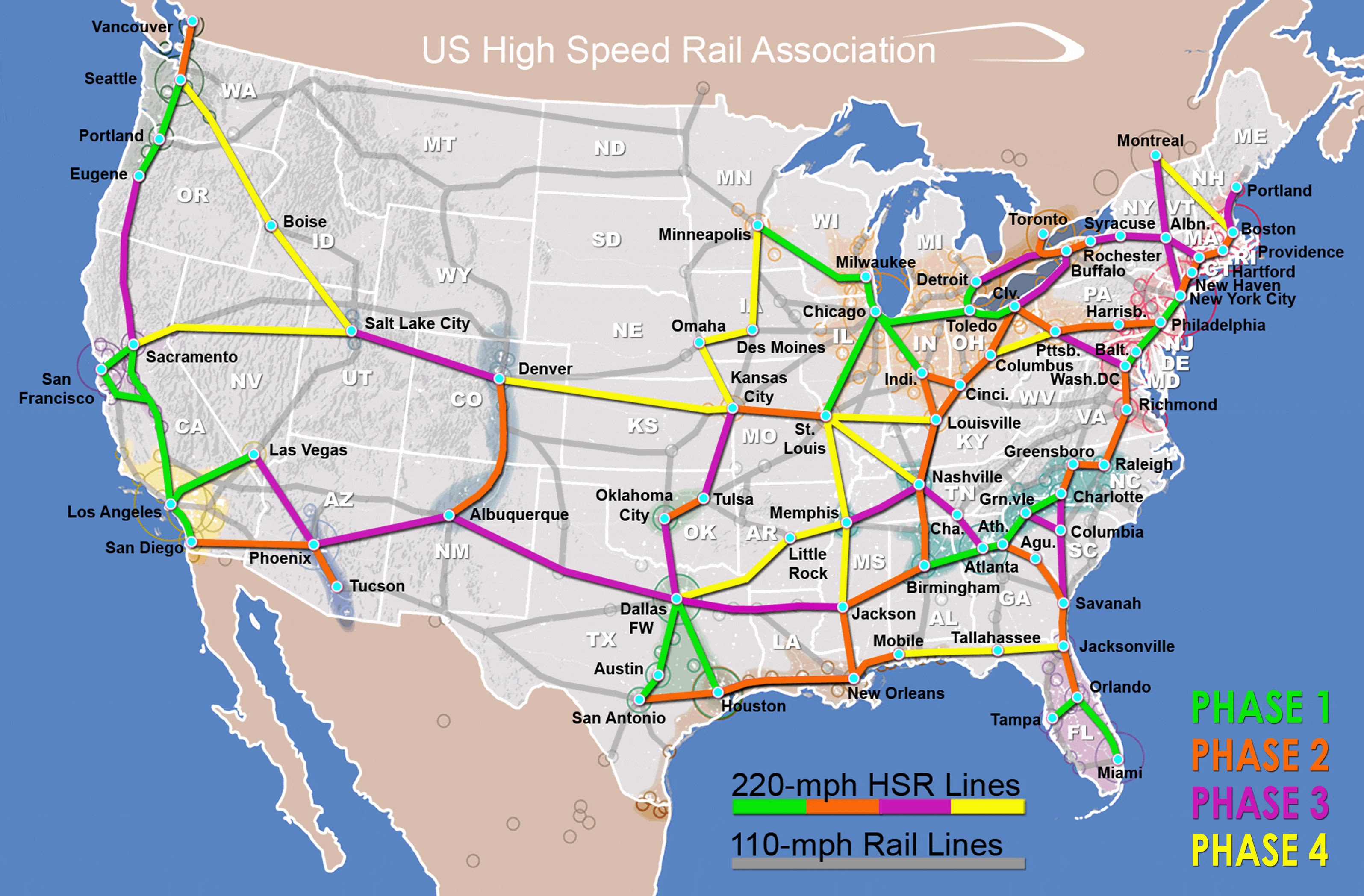 US high-speed rail maps show 4 proposed phases