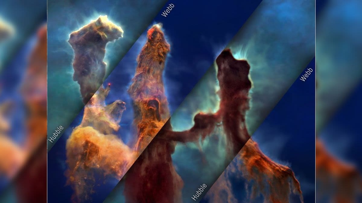 Tour the famous 'Pillars of Creation' with gorgeous new 3D views from Hubble and JWST (video)