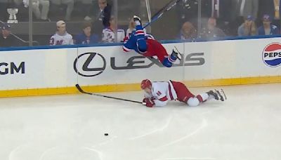 Rangers' Jacob Trouba Face-Planted Into Wall After Missing Dangerous Hit vs. Hurricanes