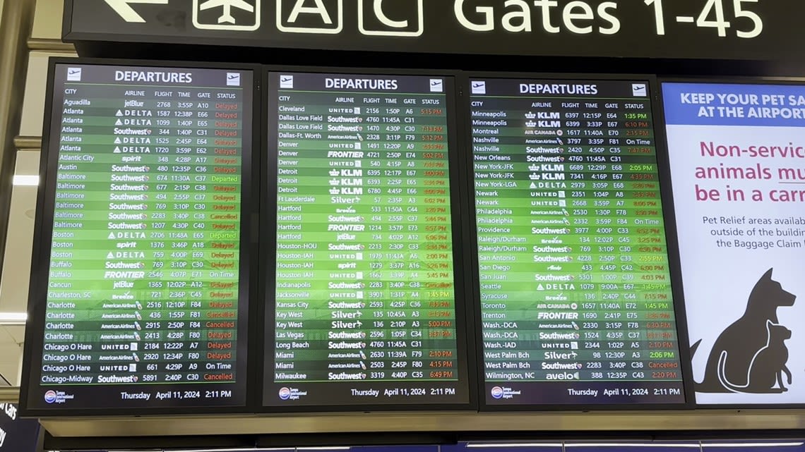 Tampa International Airport passengers start to see delays, cancellations as Tropical Storm Debby approaches Florida