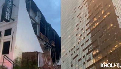 Downtown Houston damage: Wall of building collapes; storm blows out windows in skyscrapers