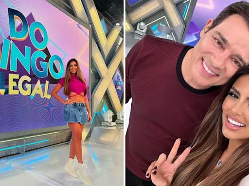 Isabella Arantes celebra nova fase como assistente de palco no 'Domingo Legal'