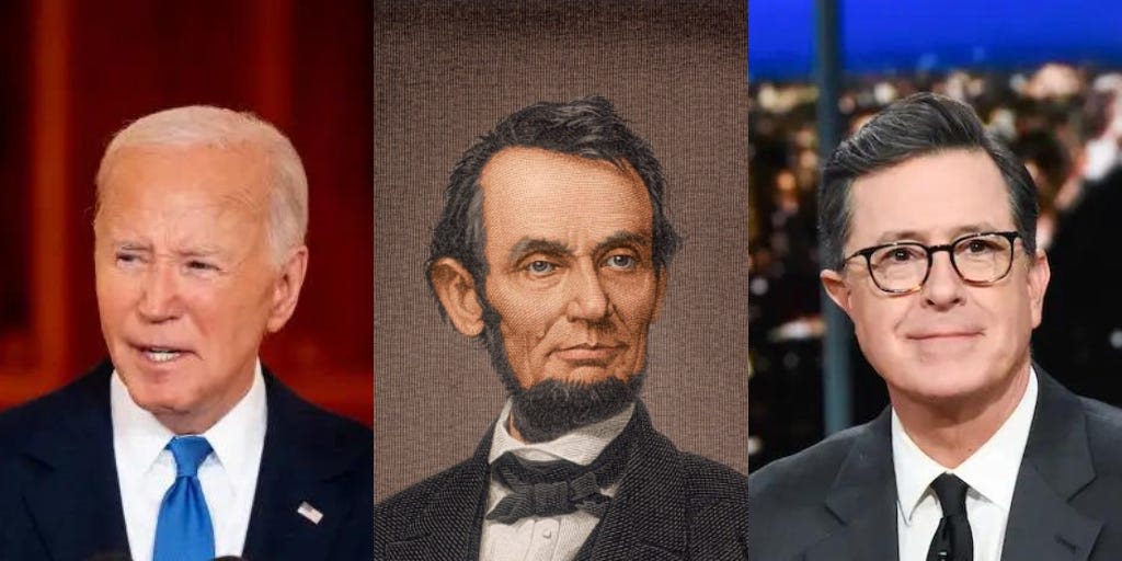 Stephen Colbert said Joe Biden debated 'as well as Abraham Lincoln, if you dug him up right now'