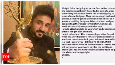 Vir Das asks emerging Indian designers for outfits for International Emmy Awards hosting gig | - Times of India