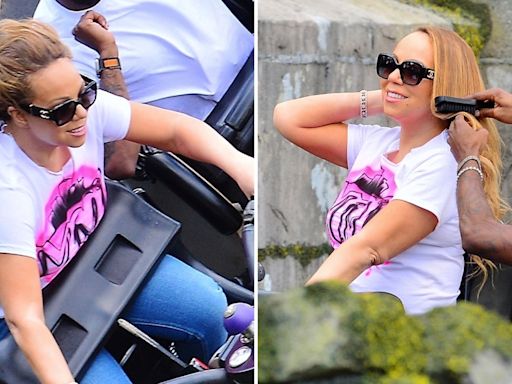 Mariah Carey's Assistant Brushes Her Hair After Going on Rollercoaster Ride