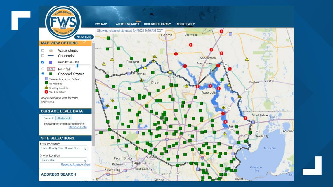 Harris County Flood Control map shows where flooding is happening and where it's likely to happen