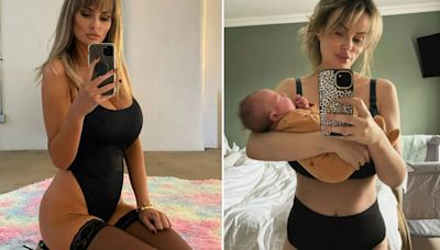 Rhian Sugden strips off to thong bodysuit for selfie after giving birth