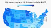 Map shows the average life expectancy for people in each state