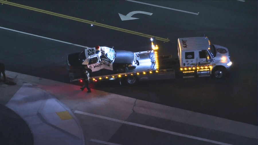 Officer hospitalized in Los Angeles County crash that left squad car badly damaged