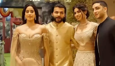 Janhvi Kapoor, Khushi Kapoor, Shikhar Pahariya and Vedang Raina pose together at Anant Radhika Shubh Ashirwad ceremomy