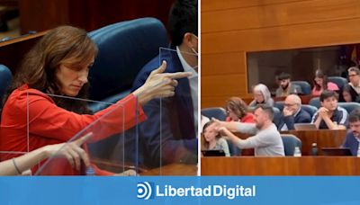 Un diputado de Más Madrid emula a Mónica García y 'saca la pistola' durante una intervención de Ayuso
