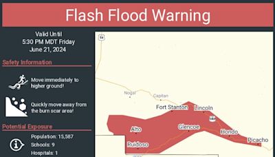 Flash Flood Warning issued for 3 burn scars, areas near Ruidoso