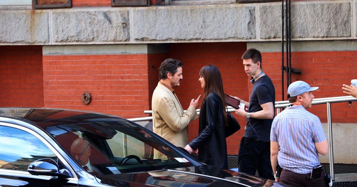 RAW VIDEO: Dakota Johnson and Pedro Pascal seen filming the 'Materialist' in Tribeca, Manhattan 2/2