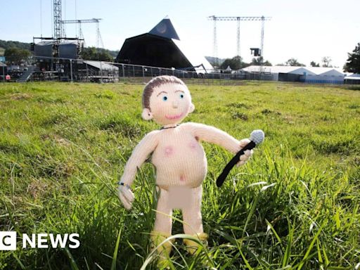 Naked knitted Chris Martin doll at Glastonbury Festival