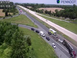 Tractor-trailer turned over in Adams County