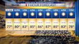 Wednesday 9-hour forecast: Sunny with warmer winds