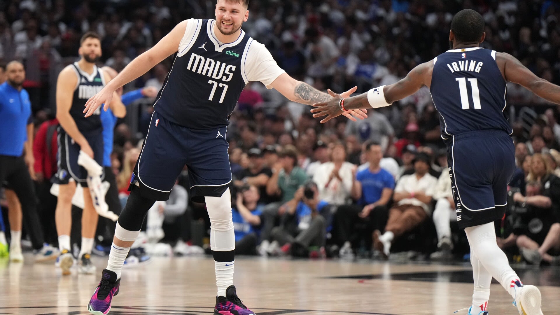 Luka Doncic and Kyrie Irving carry Mavs past Clippers 114-101 to advance to second round