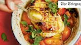 Whole grilled halloumi with apricots recipe