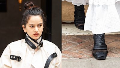 Rosalia Stands Out in Pony Hair Second-Skin Boots by Rick Owens in NYC