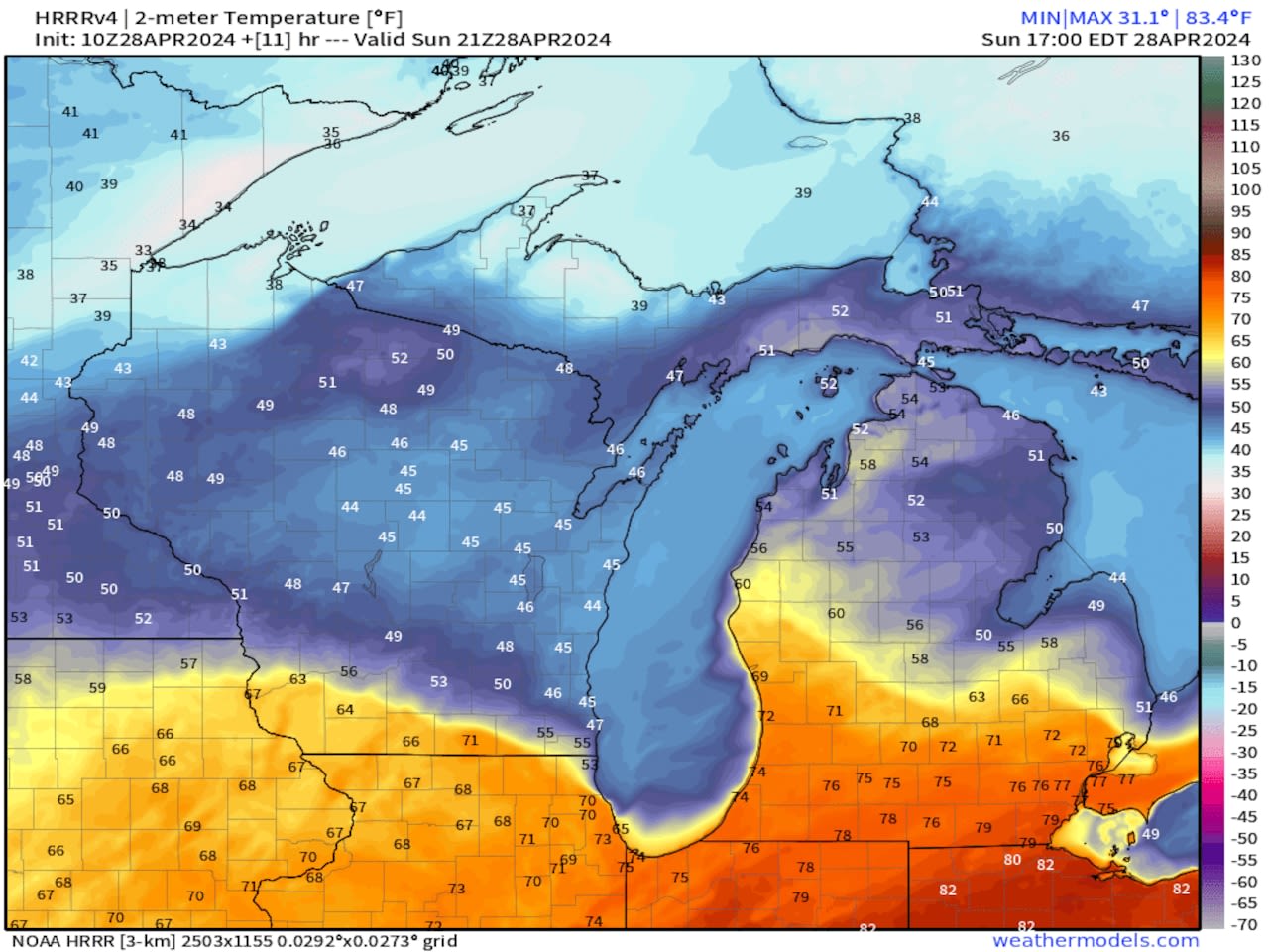 Today’s weather: BIG temperature difference from summer south to chilly north, and some storms