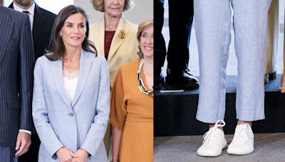 Queen Letizia Gives Power Suit a Sporty Twist With White Sneakers at the Gallery of The Royal Collections in Spain