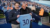 Take a behind-the-scenes look as Pep Guardiola films Ted Lasso cameo at Man City