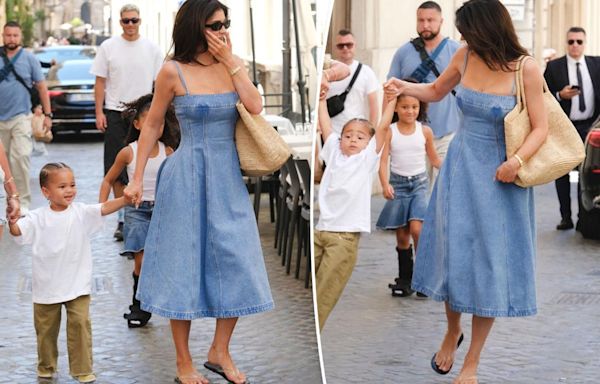 Kylie Jenner has chic mom moment in denim dress on Italy vacation with Stormi and Aire