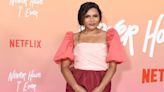 Mindy Kaling Wears a Romantic Colorblock Gown to 'Never Have I Ever' Premiere