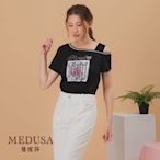 【MEDUSA 曼度莎】斜肩 Sweet 鑽飾 純棉Tee(M-2L) | 女裝 上衣 T恤 | 加大尺碼