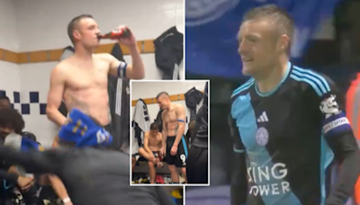 Jamie Vardy appears to tell Leicester City player he's 'done f*** all this season' during Championship title celebrations