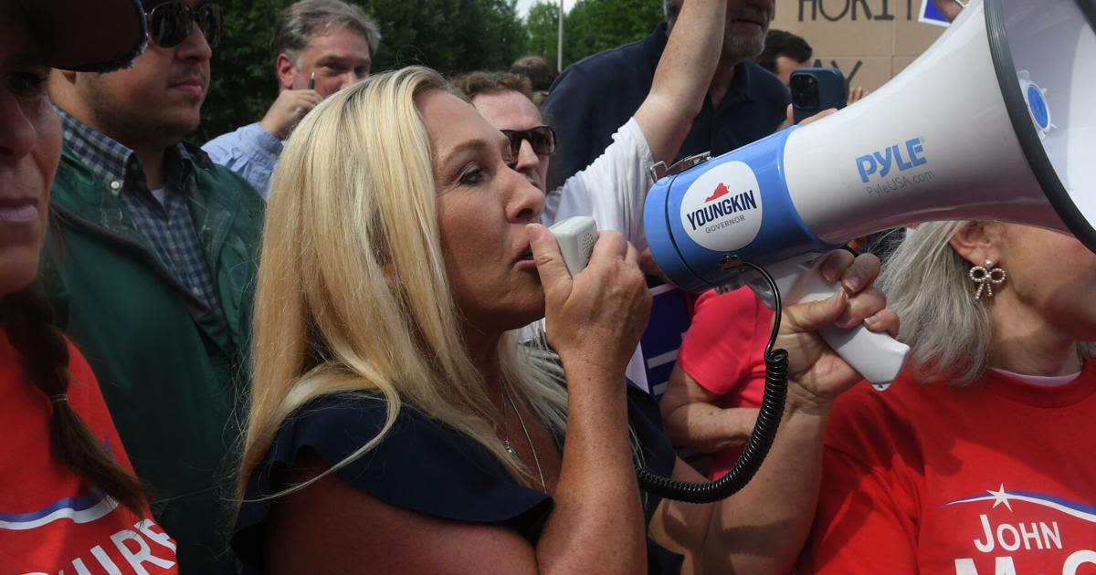 Marjorie Taylor Greene, John McGuire shouted down by protesters, cut short Albemarle County campaign rally