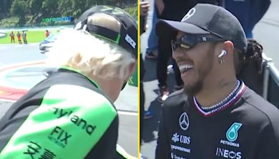 Cheeky Lewis Hamilton gives rival 'bonus bum squeeze' at Belgian Grand Prix