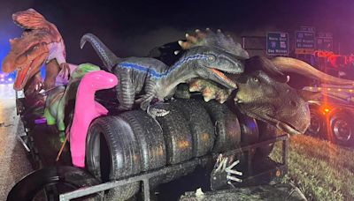 Jurassic Park-ing lot: Truck hauling dinosaur statues crashes on Missouri highway