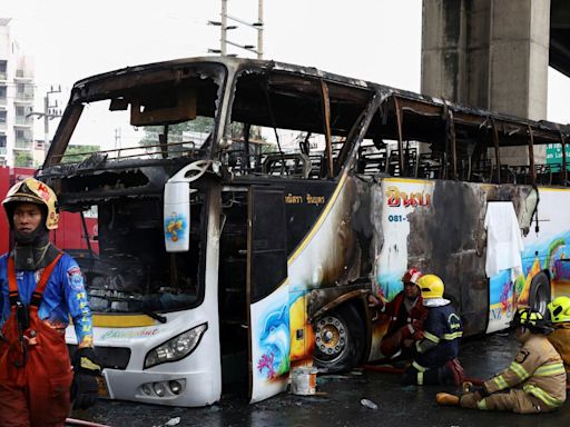 At least 23 feared dead after school bus bursts into flames in Bangkok