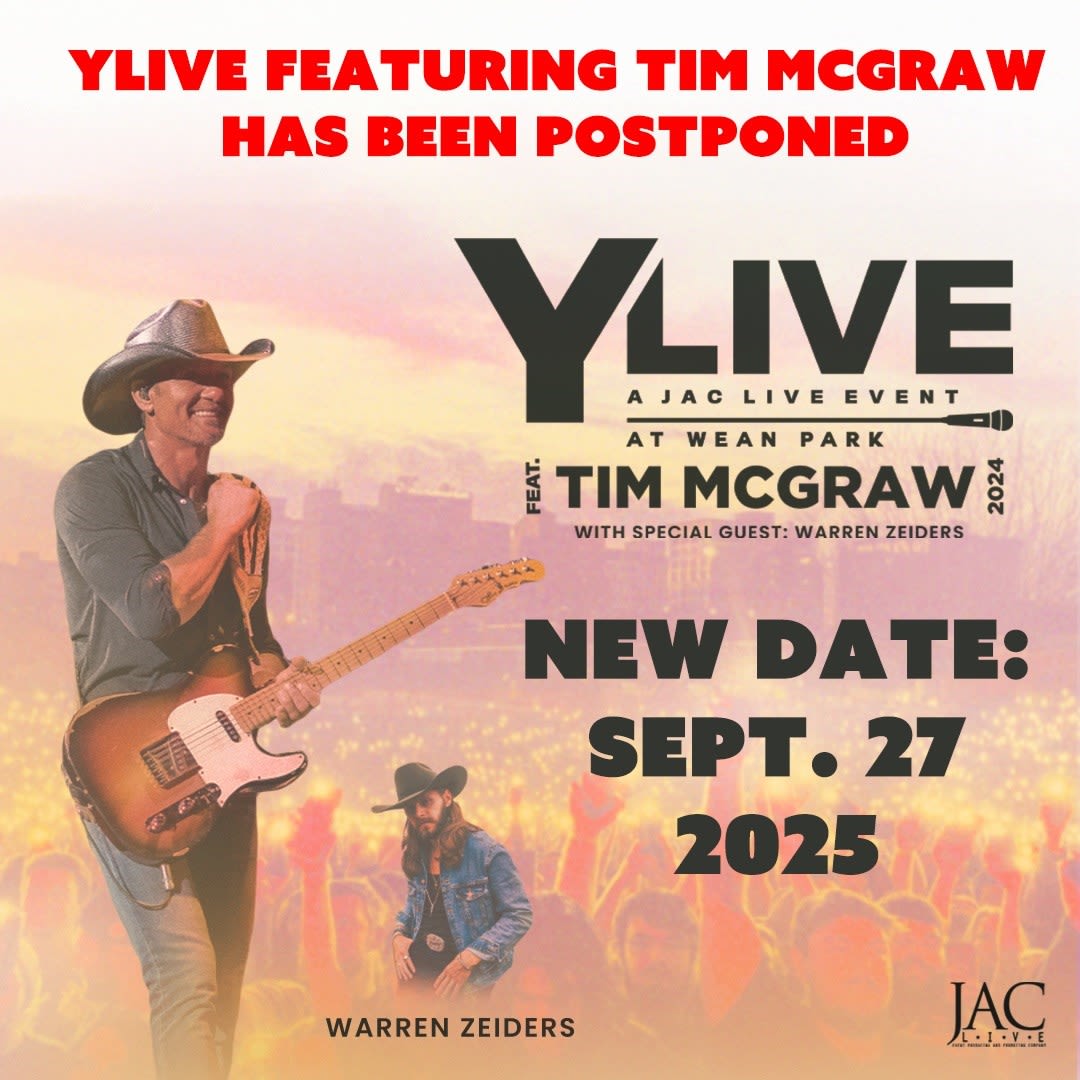 Tim McGraw concert at Wean Park postponed to 2025