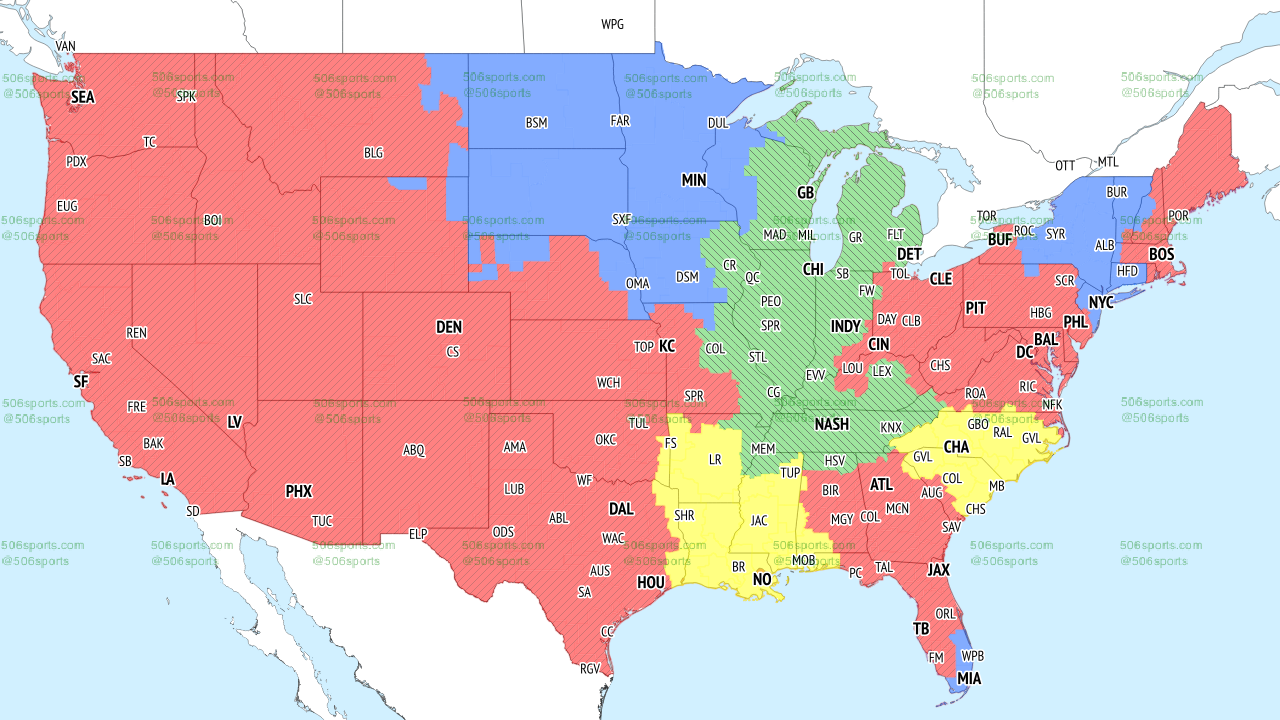 If you're in the blue, you'll get Giants vs. Vikings on TV