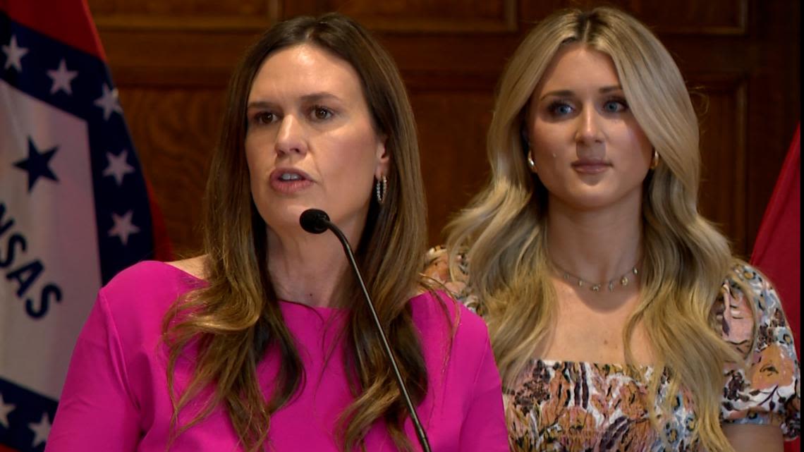 Gov. Sarah Huckabee Sanders joined by Riley Gaines to oppose new Title IX rule change