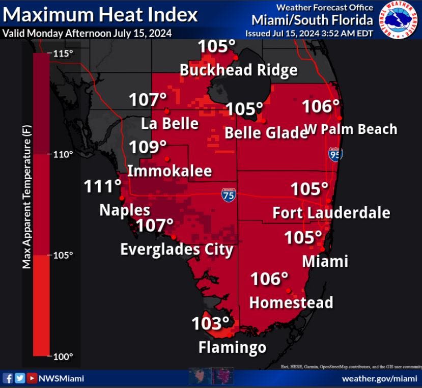 Heat advisory issued for Palm Beach County with temperatures expected to feel as high as 112