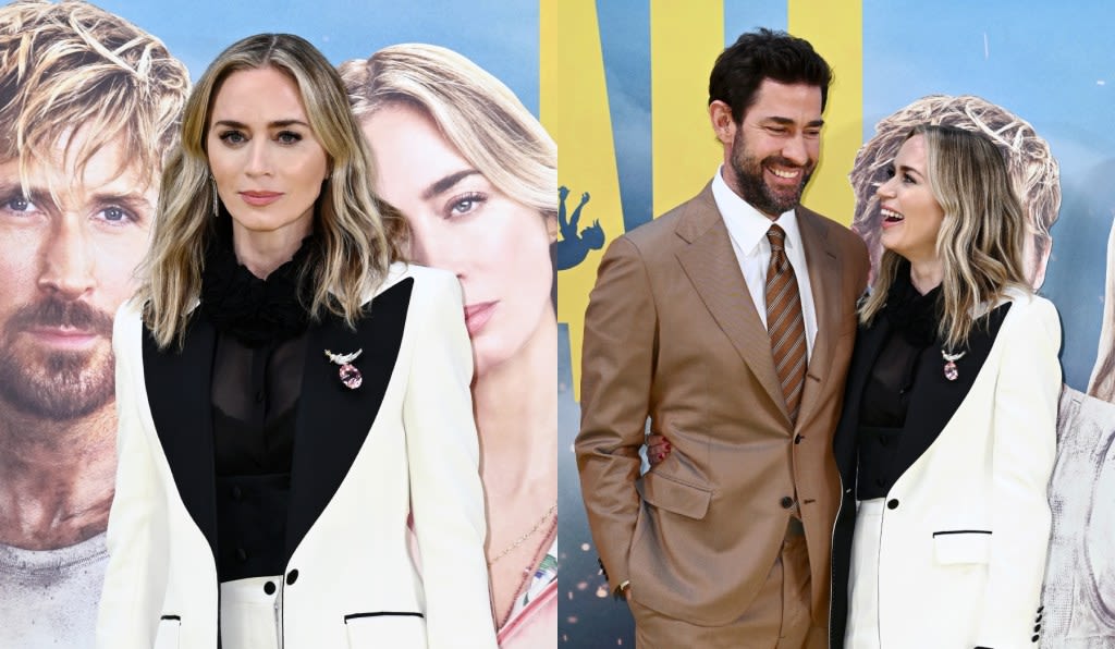 Emily Blunt Suits Up in Sharp Blazer With Sheer Blouse for ‘The Fall Guy’ London Screening With John Krasinski