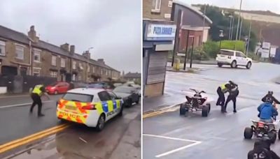 Shocking moment hero cop is hit by speeding quad bike