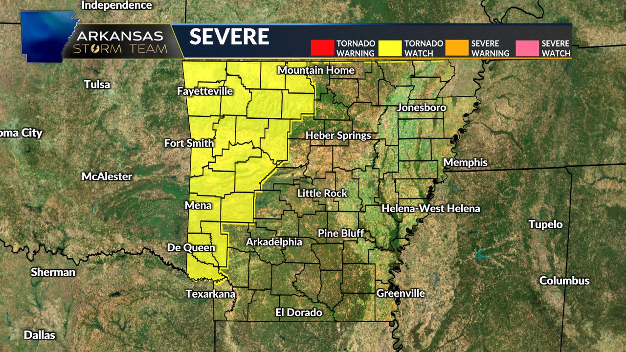 TORNADO WATCH issued for parts of Arkansas until 10 pm