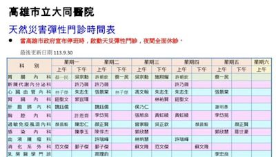 高雄1日停班課 5醫院啟動「颱風門診」 義大彈性開診 - 時事