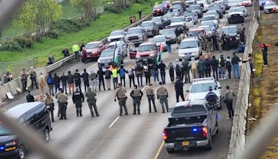 Dozens arrested after protesters block traffic on I-5 in Eugene