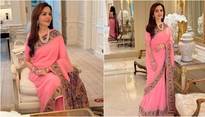 Nita Ambani is a vision to behold in Manish Malhotra's lotus pink handmade saree at Paris Olympics 2024. Check photos