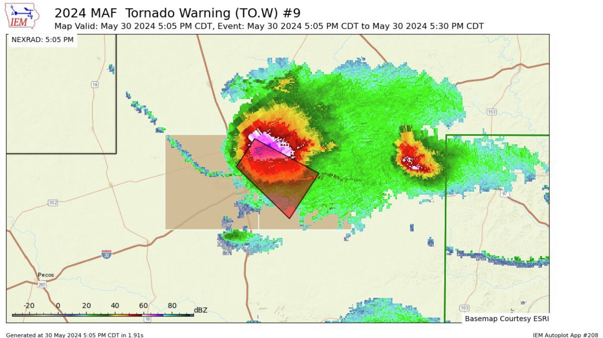 Tornado moves through Midland County, area under flash flood warn