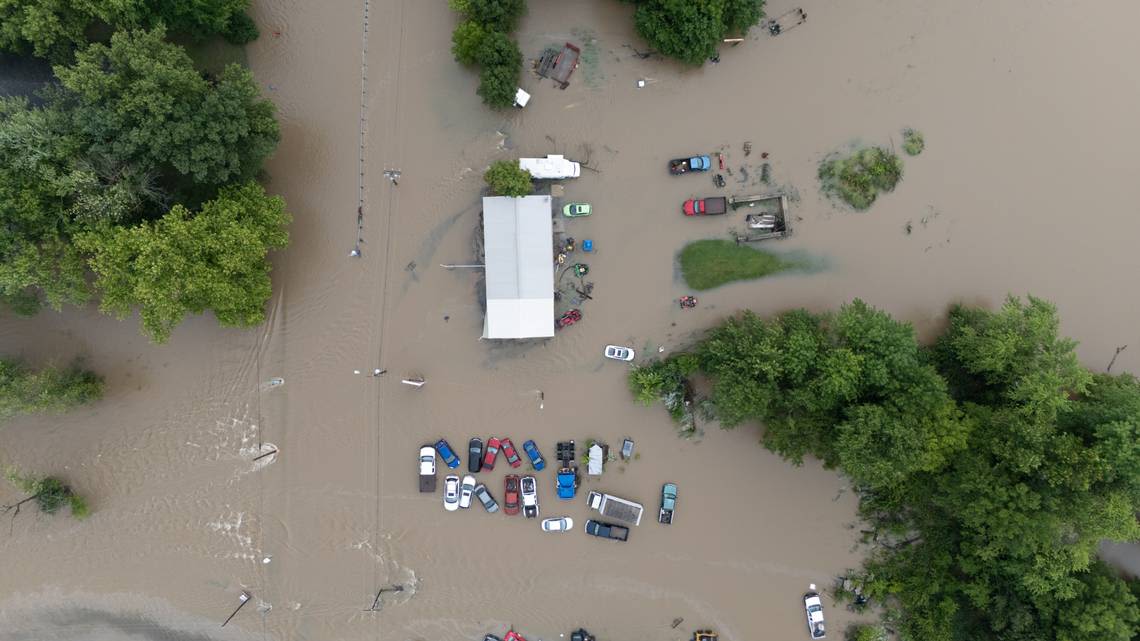 Watch: Drone footage of flooding in Nashville, Illinois, after a dam failed.