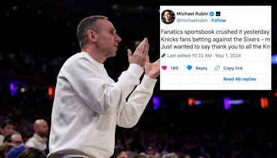 Ex-76ers owner Michael Rubin trolls Knicks fan over Fanatics sports betting losses in deleted tweet